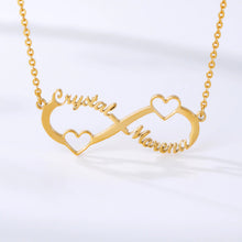 Load image into Gallery viewer, Customized Infinity Necklace With 2 Names and Hearts  (Takes 30-40 days)
